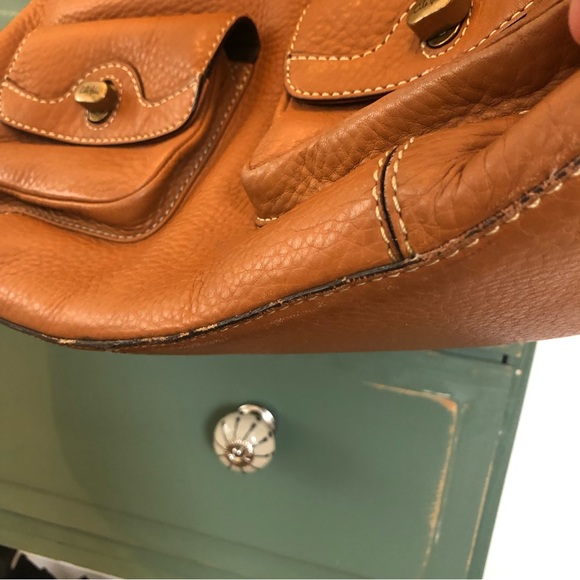 Cole Haan large belted turn lock satchel brown pebbled leather tote handbag - Picture 3 of 12